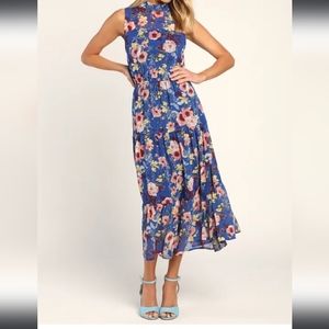 Lulu's Blue Floral Midi Dress